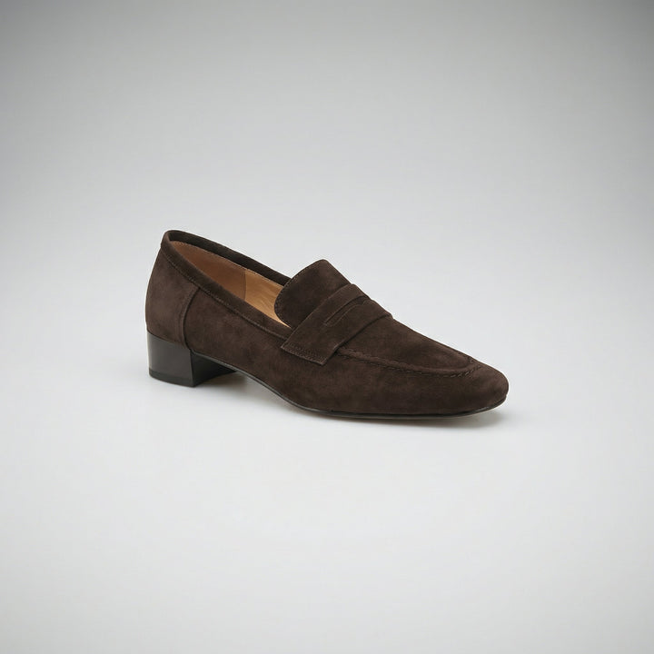 Women's Suede Leather Loafers Moccasin Low Block Heel Shoes