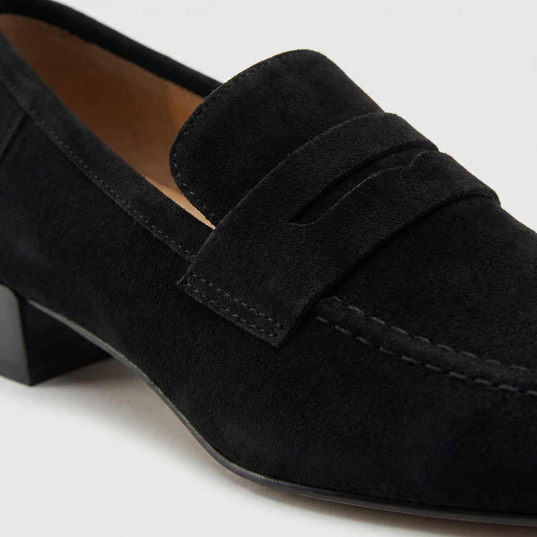 Women's Suede Leather Loafers Moccasin Low Block Heel Shoes