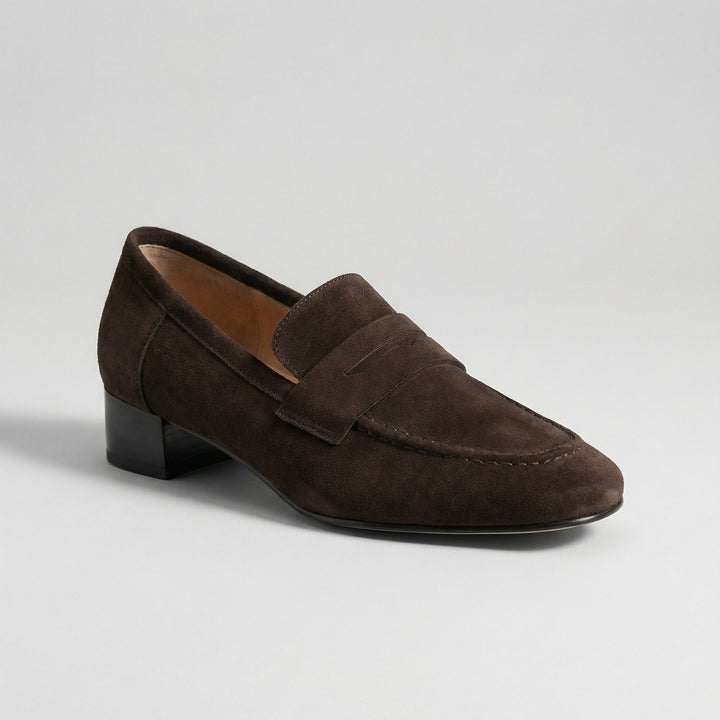 Women's Suede Leather Loafers Moccasin Low Block Heel Shoes