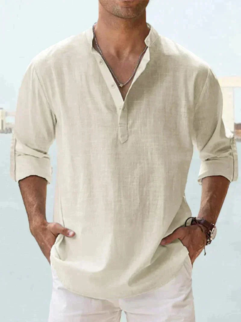 Men's Linen Shirt Relaxed Fit Breathable Beach Leisure Top
