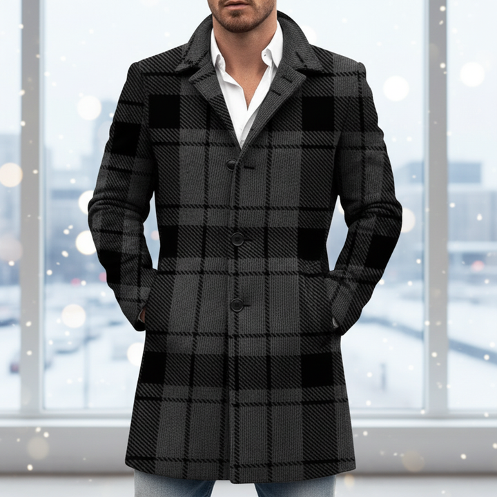 Men's Wool Overcoat Plaid Trench Jacket