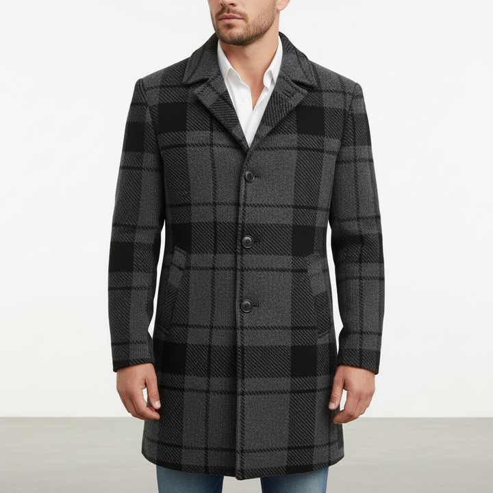 Men's Wool Overcoat Plaid Trench Jacket