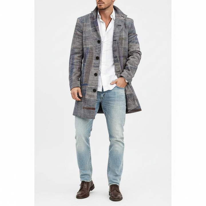 Men's Wool Overcoat Plaid Trench Jacket
