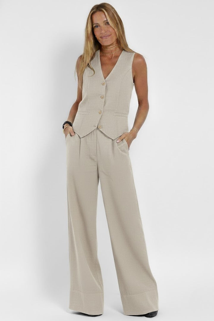 Amber | Women's V-Neck Waistcoat and Wide-Leg Trouser Set