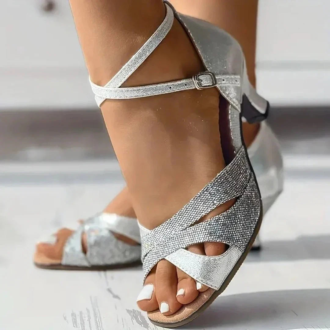 Wedding Shoes Women's Cross Strap Block Heel Open Toe Sandals