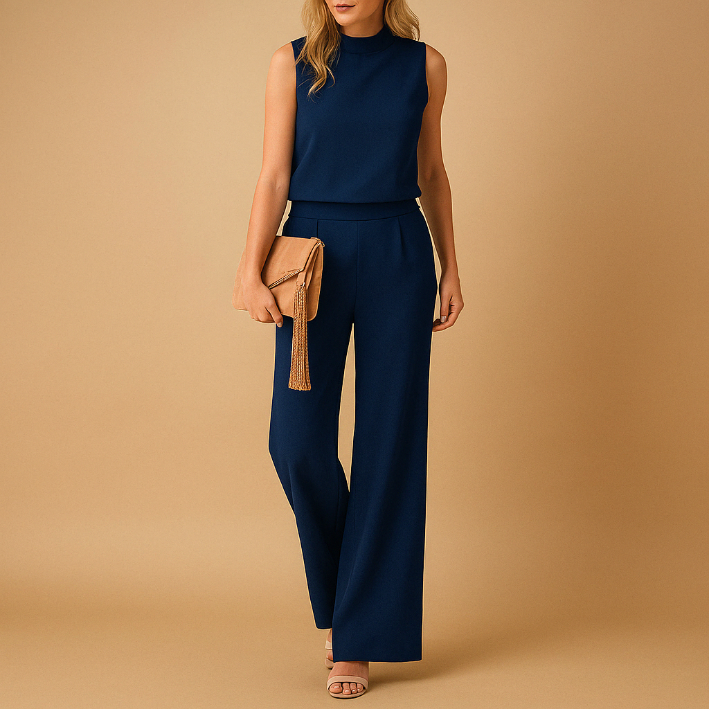 Women's Linen Sleeveless High Neck Wide Leg Jumpsuit Romper
