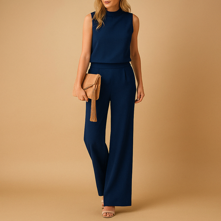 Women's Linen Sleeveless High Neck Wide Leg Jumpsuit Romper