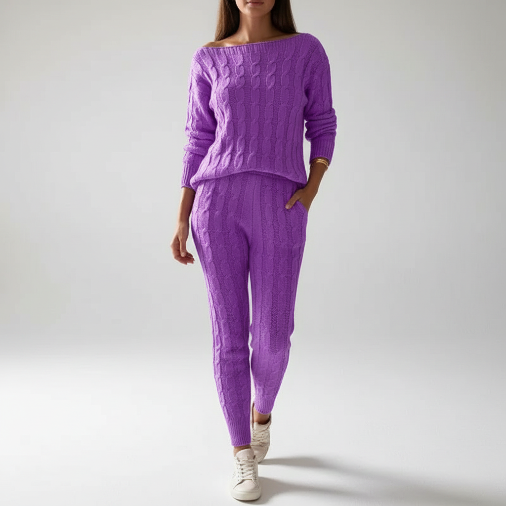 Women's Knit Loungewear Set Cable Tracksuit Co-ord