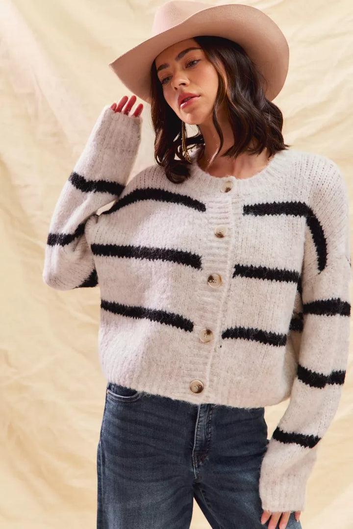 Polly | Women's Striped Button-Down Winter Cardigan