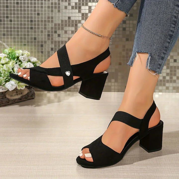 Women's Suede Block Heel Slingback Open Toe Sandals