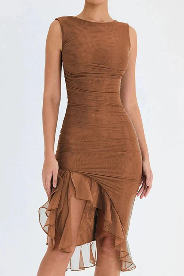 Charlotte | Mesh Ruffle Hem Backless Dress