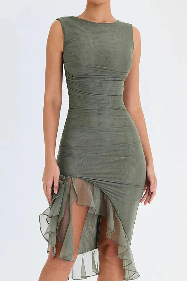 Charlotte | Mesh Ruffle Hem Backless Dress