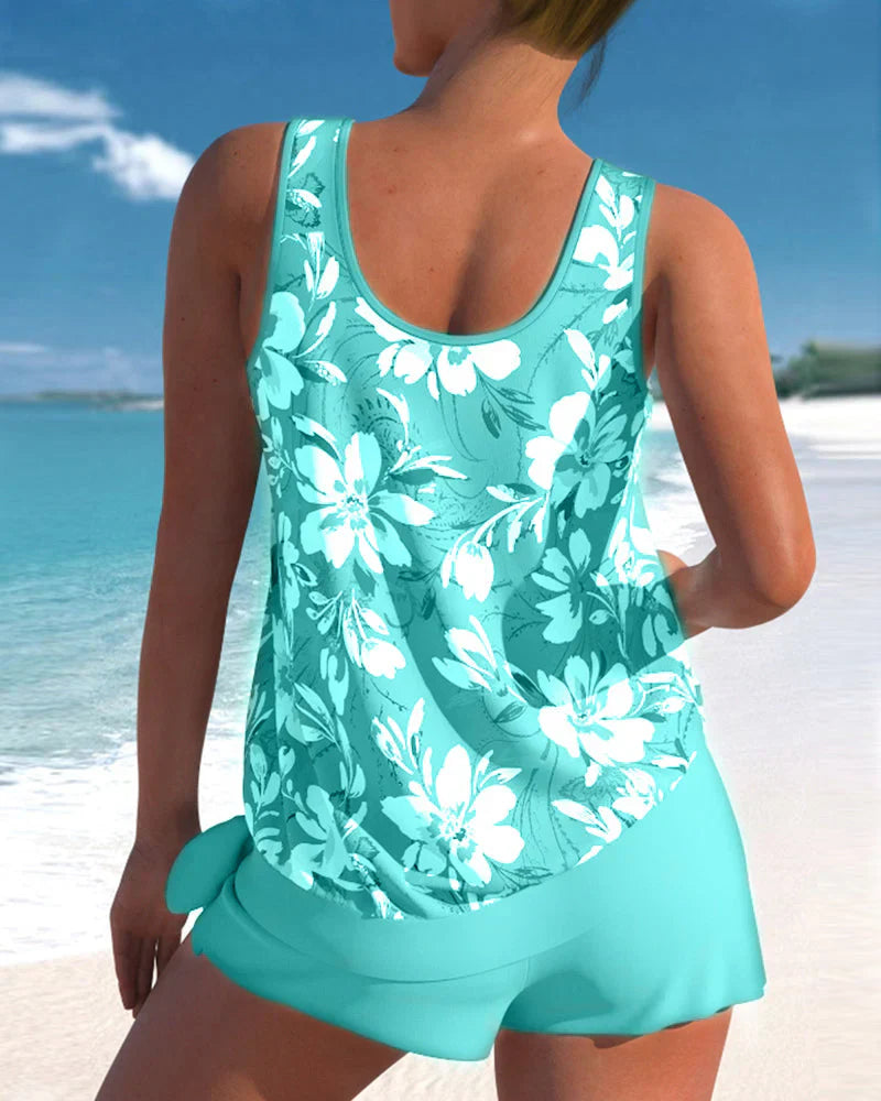 Women's Tankini Swimsuit Set Nylon Spandex Floral Swim Shorts