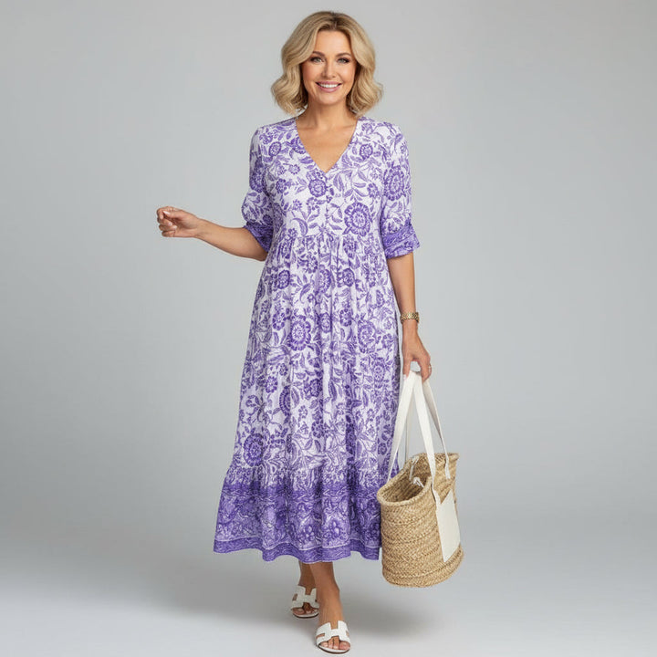 Tiered Boho Midi Dress in Block Print — Summer Style