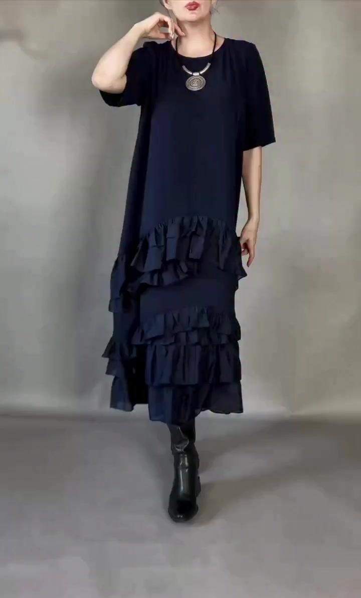 Women's Short Sleeve Tiered Linen Maxi Dress