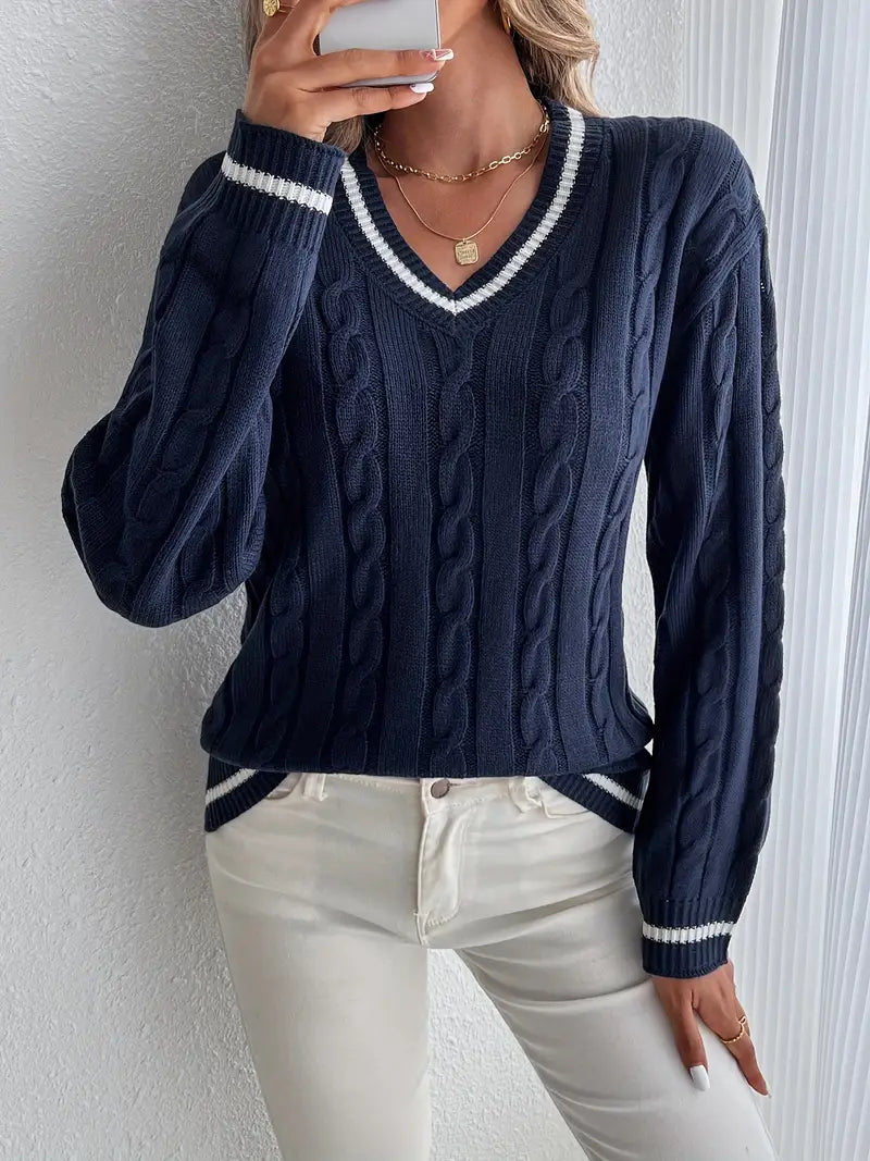 Alison | Women's V-Neck Cable Knit Sweater