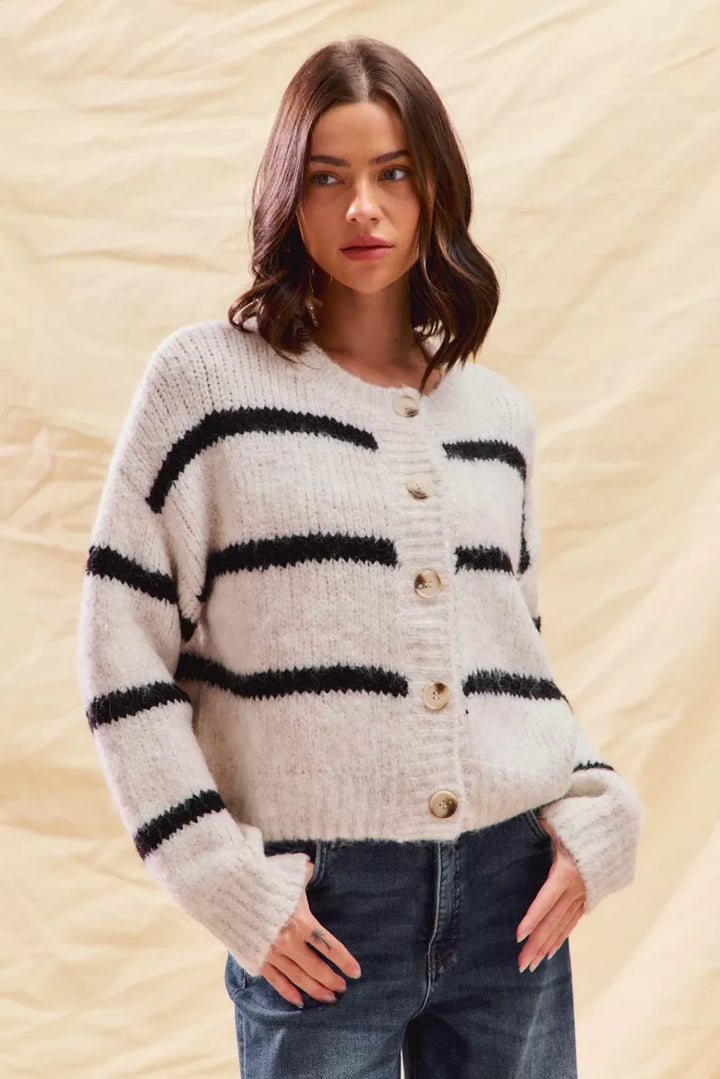 Polly | Women's Striped Button-Down Winter Cardigan