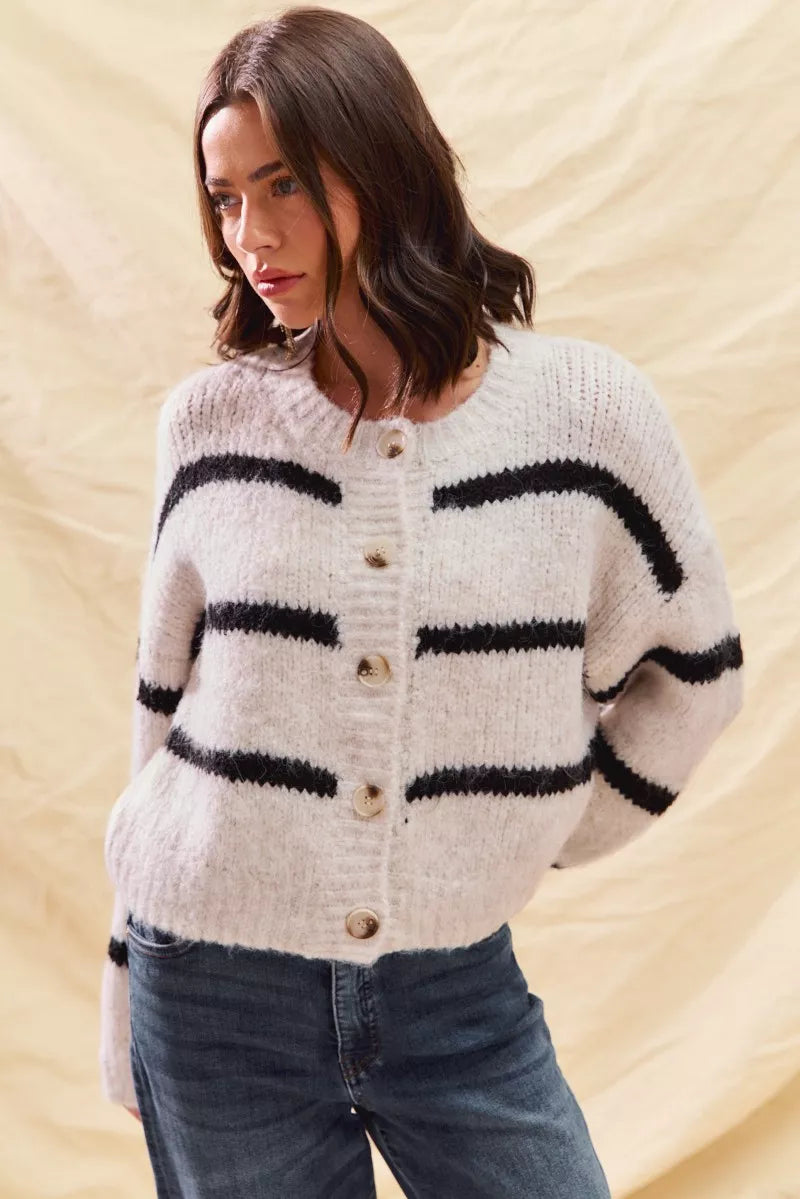 Polly | Women's Striped Button-Down Winter Cardigan