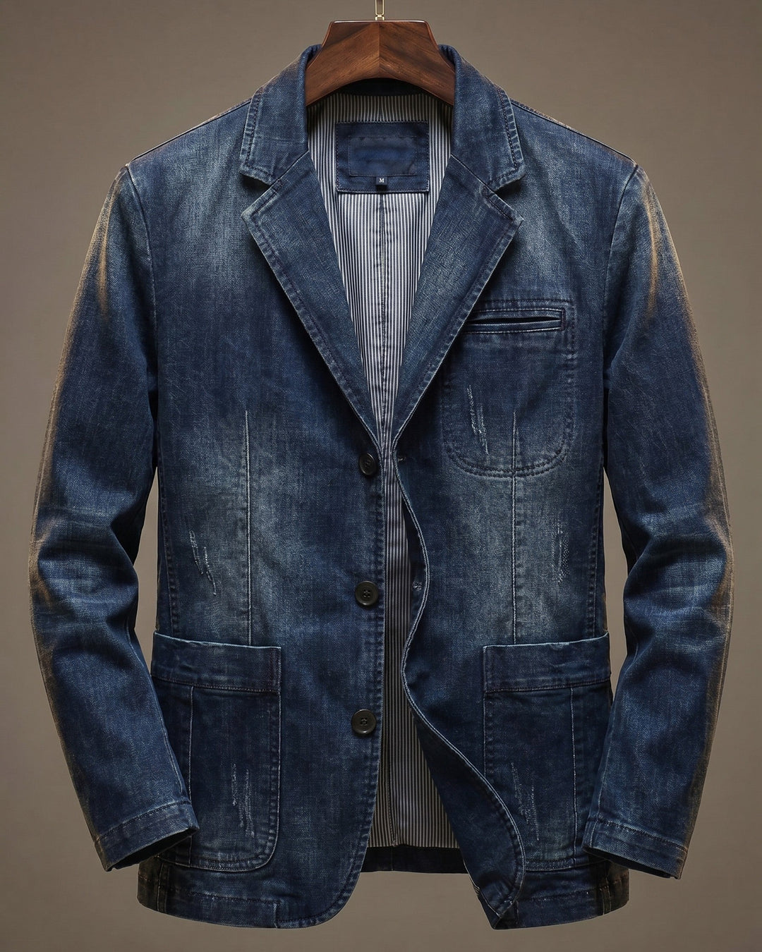 Men's Denim and Wool-Mix Blazer Jacket