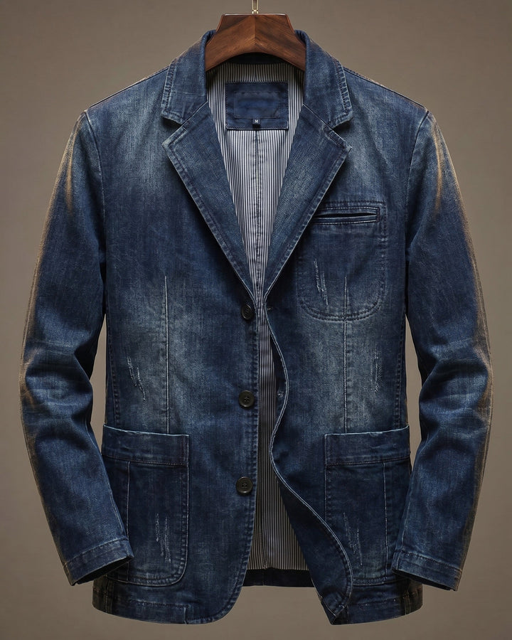 Men's Denim and Wool-Mix Blazer Jacket