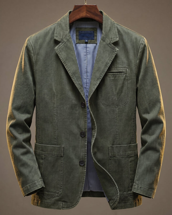 Men's Denim and Wool-Mix Blazer Jacket