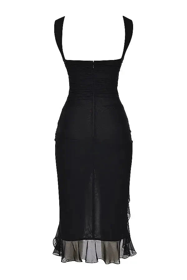 Charlotte | Mesh Ruffle Hem Backless Dress