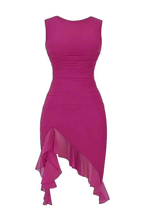 Charlotte | Mesh Ruffle Hem Backless Dress