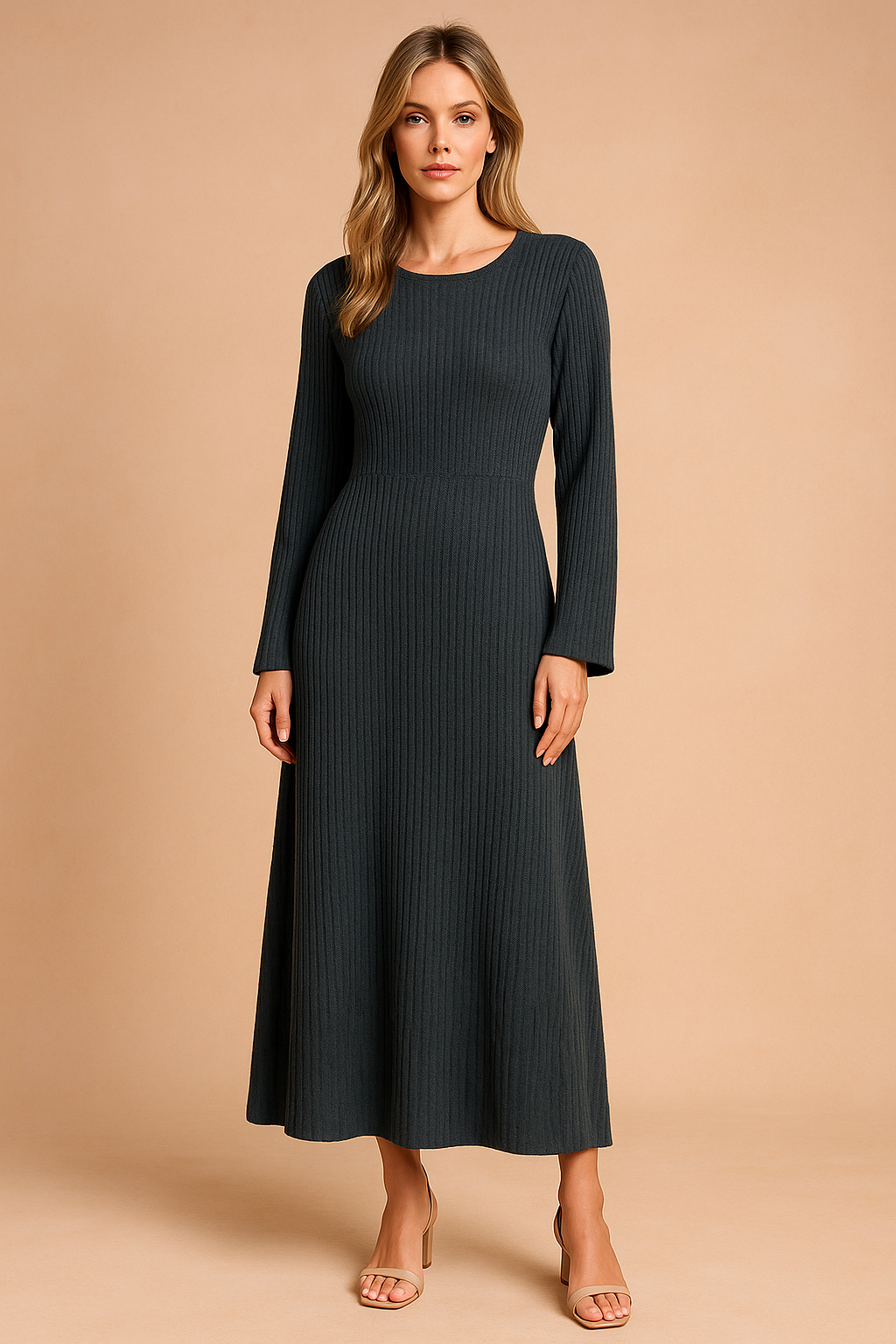 Women’s Ribbed Knit Long-Sleeve Maxi Dress