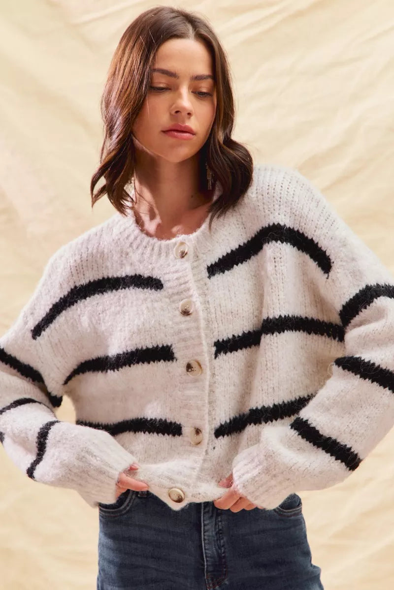 Polly | Women's Striped Button-Down Winter Cardigan