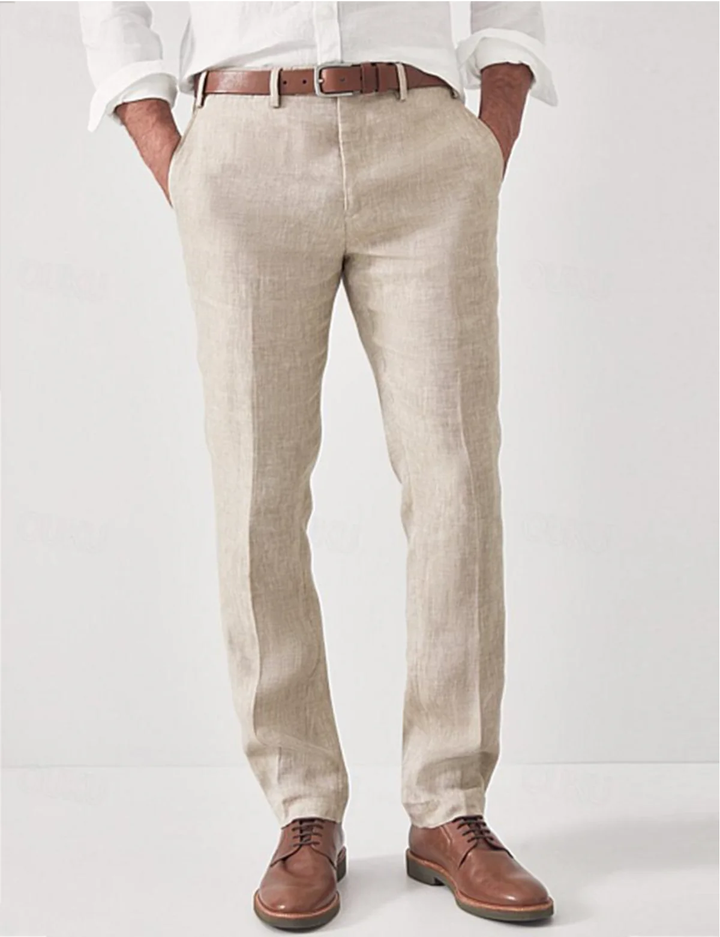 Men's Linen Trousers - Modern Fit Breathable Casual Pants