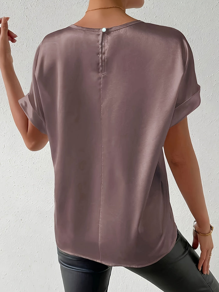 Satin Blouse Short Sleeve Cotton Blend Top Women's Summer Fashion