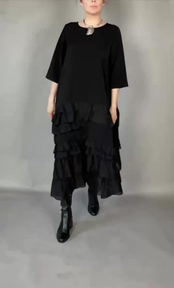 Women’s Linen Round-Neck Tiered Short-Sleeve Maxi Dress