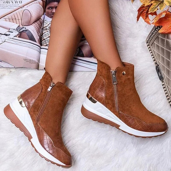 Women's Ankle Boots Leather Wedge Sneakers