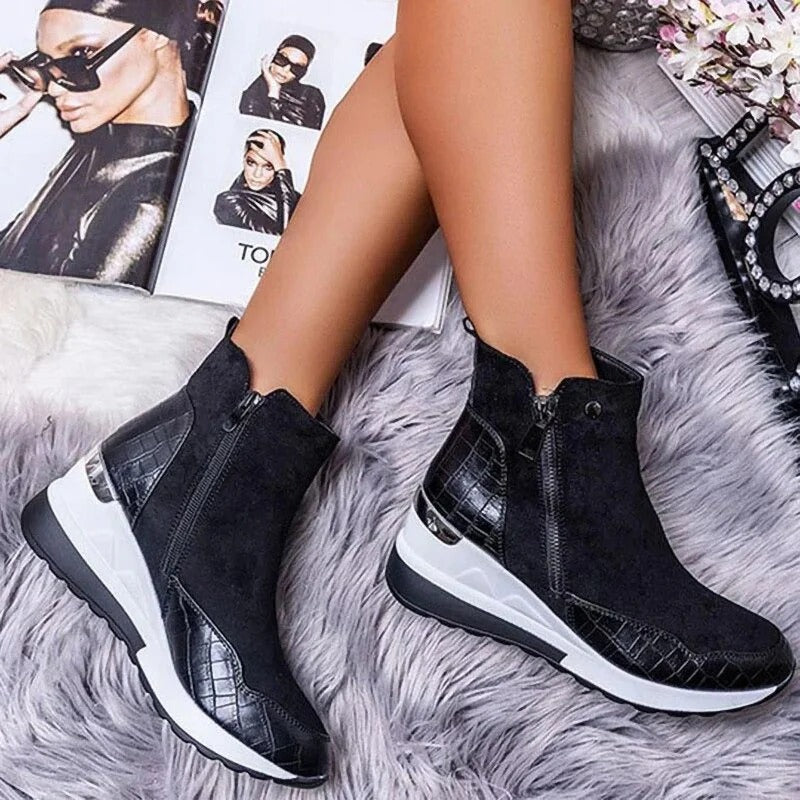 Women's Ankle Boots Leather Wedge Sneakers
