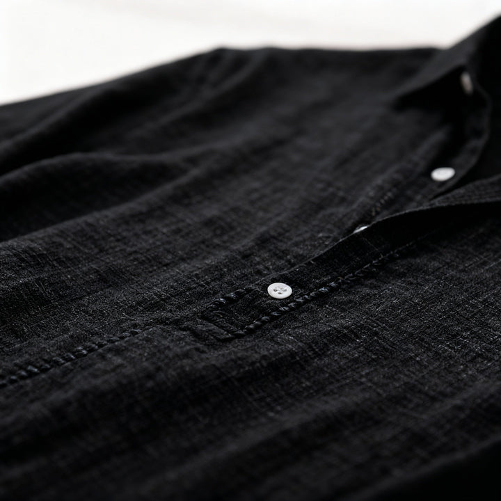 Linen Blend Men's Long Sleeve Henley Shirt Premium Casual Wear