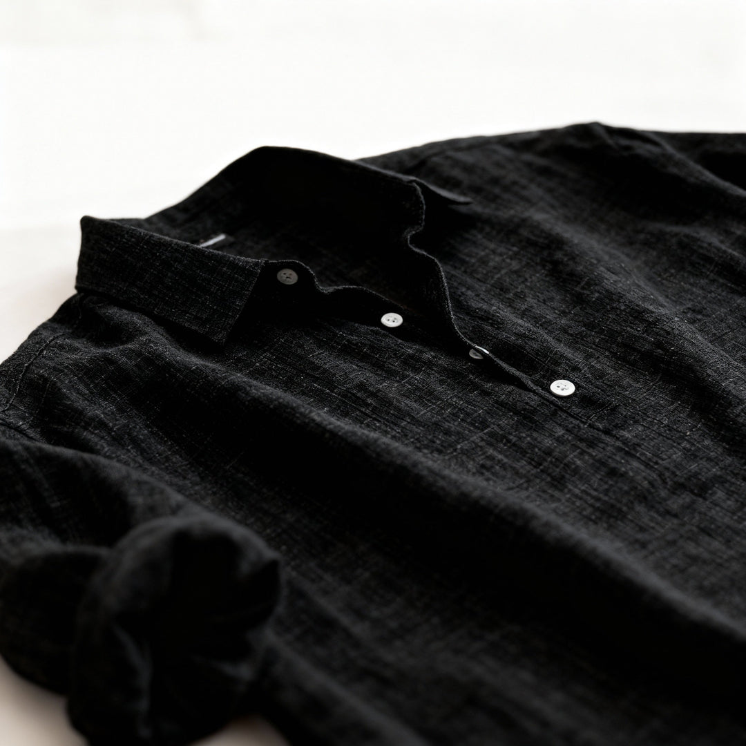 Linen Blend Men's Long Sleeve Henley Shirt Premium Casual Wear