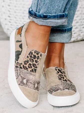 Women’s Canvas Leopard Patchwork Slip-On Sneakers