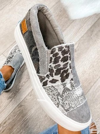 Women’s Canvas Leopard Patchwork Slip-On Sneakers