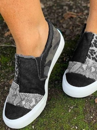 Women’s Canvas Leopard Patchwork Slip-On Sneakers