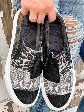 Women’s Canvas Leopard Patchwork Slip-On Sneakers