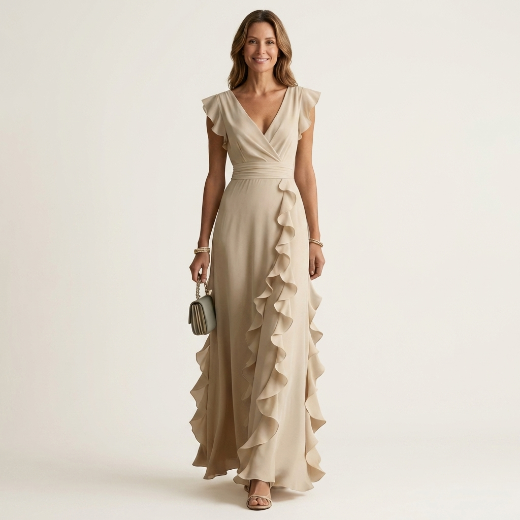 Women's Maxi Dress Silk Ruffle Wrap Formal Evening Gown