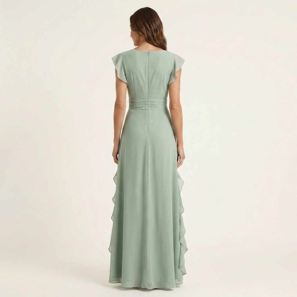 Women's Maxi Dress Silk Ruffle Wrap Formal Evening Gown