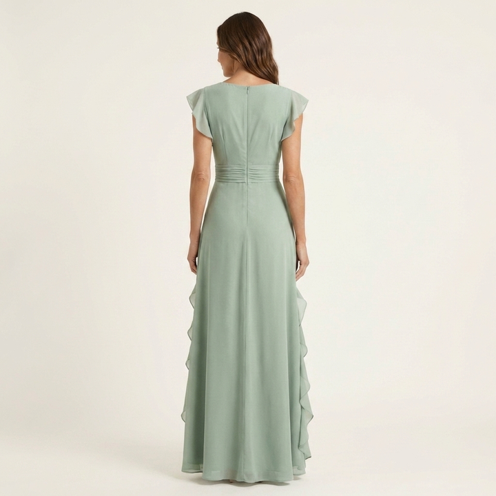 Women's Maxi Dress Silk Ruffle Wrap Formal Evening Gown