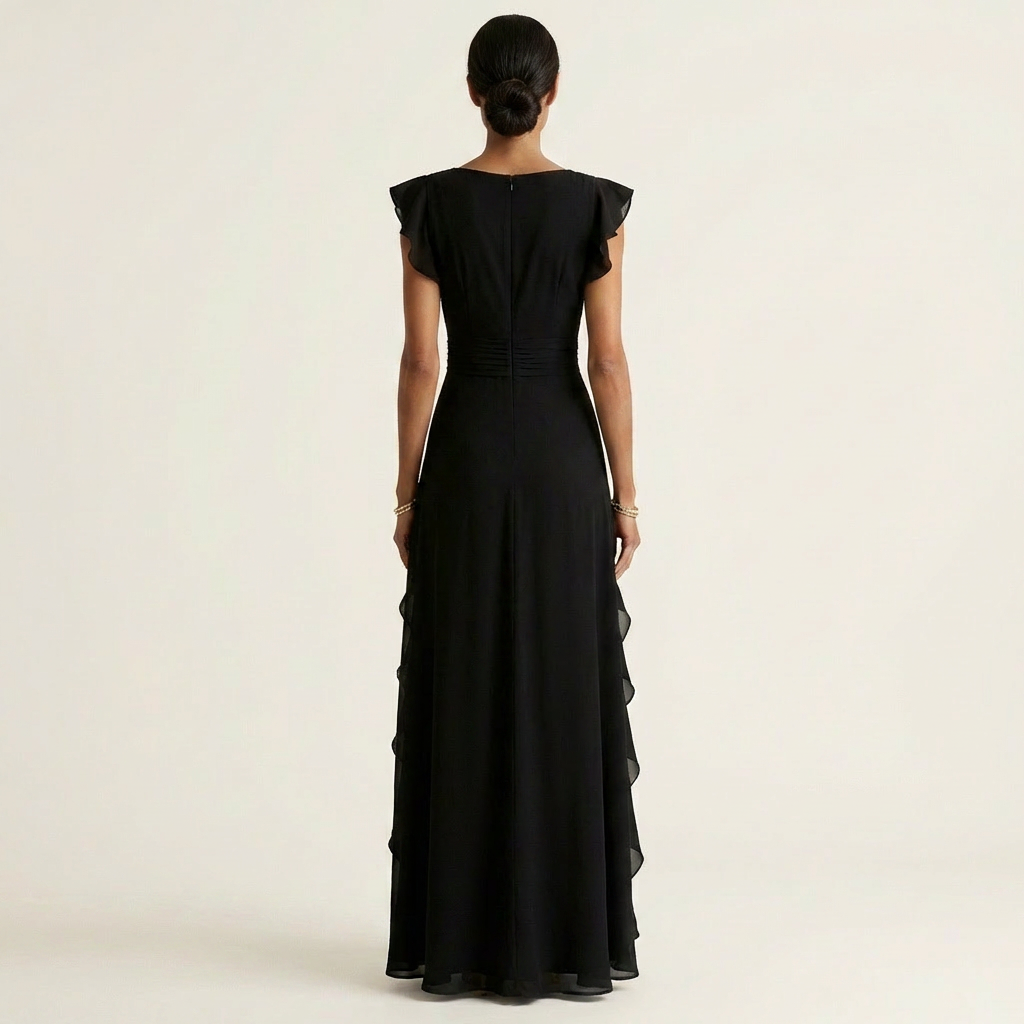 Women's Maxi Dress Silk Ruffle Wrap Formal Evening Gown