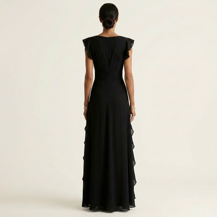 Women's Maxi Dress Silk Ruffle Wrap Formal Evening Gown