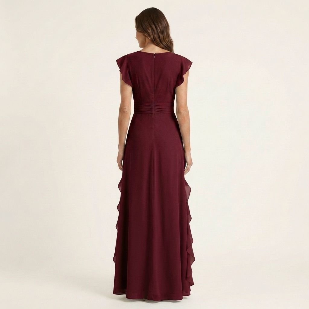 Women's Maxi Dress Silk Ruffle Wrap Formal Evening Gown