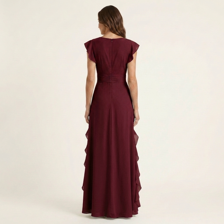 Women's Maxi Dress Silk Ruffle Wrap Formal Evening Gown