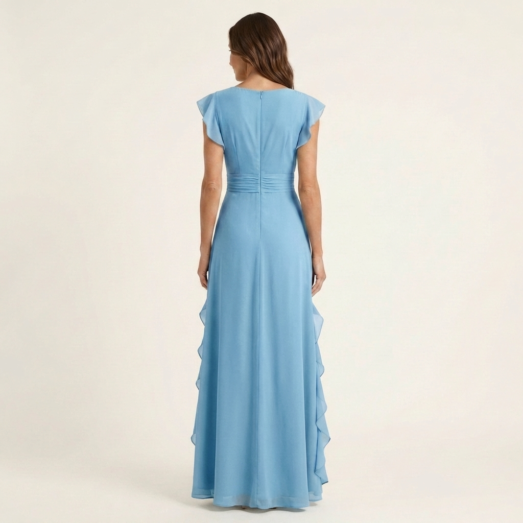 Women's Maxi Dress Silk Ruffle Wrap Formal Evening Gown