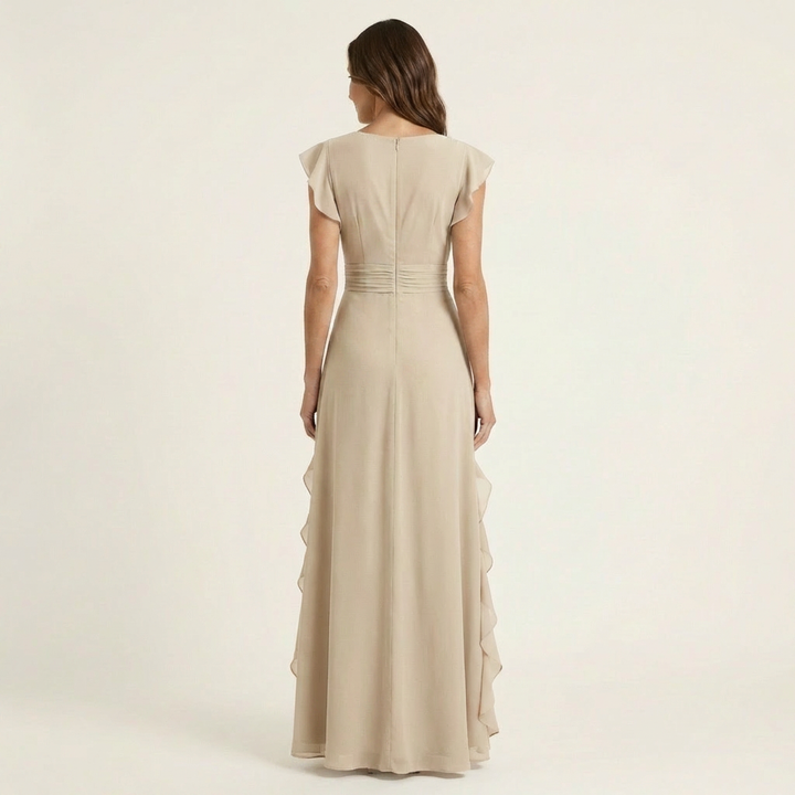 Women's Maxi Dress Silk Ruffle Wrap Formal Evening Gown
