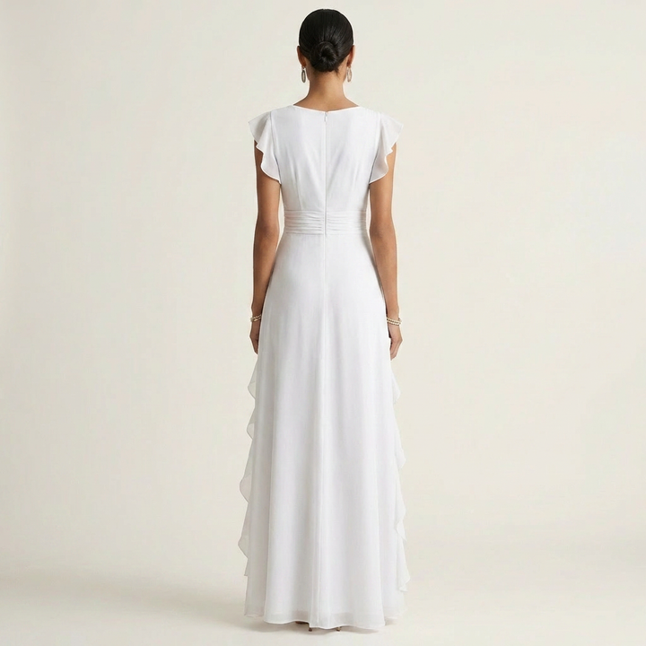 Women's Maxi Dress Silk Ruffle Wrap Formal Evening Gown
